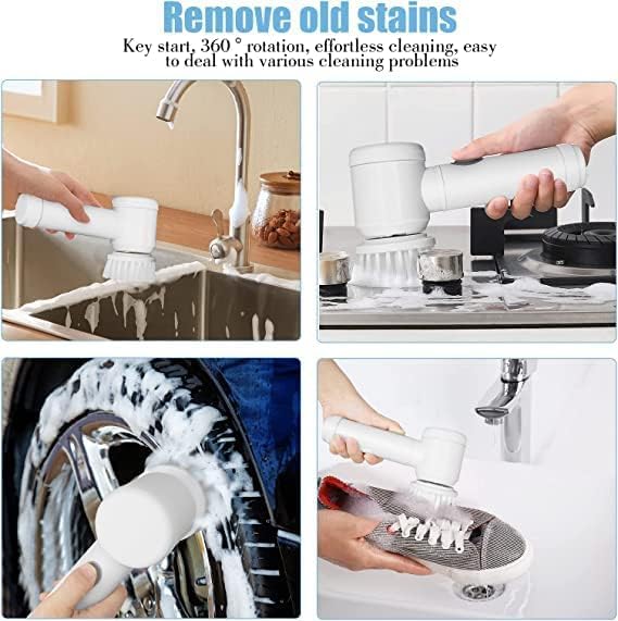 Electric Rotary Cleaning Brush with 3 Brush Heads – Bathroom, Kitchen, Car & Floor