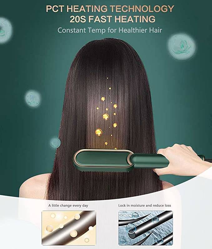 Hair Straightener Brush – PTC Heating, 5 Temperature Settings for Women & Men